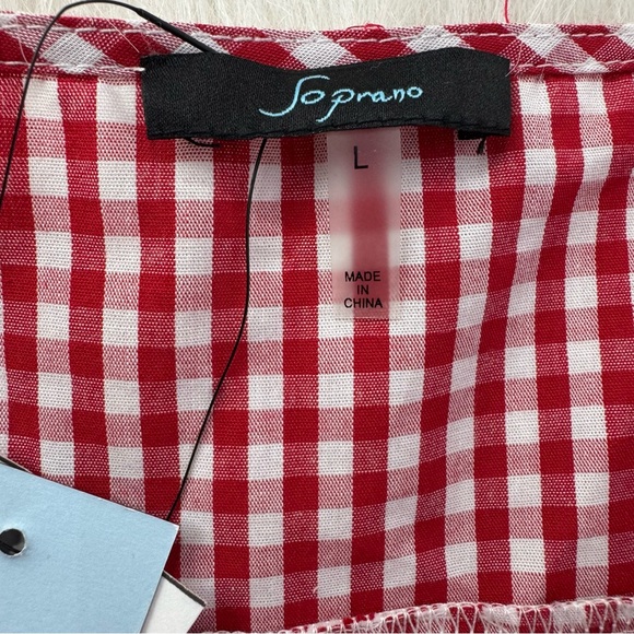 Soprano Red & White Gingham Cotton Sun Dress Size Large NWT Tie Front Cutout - Picture 9 of 15